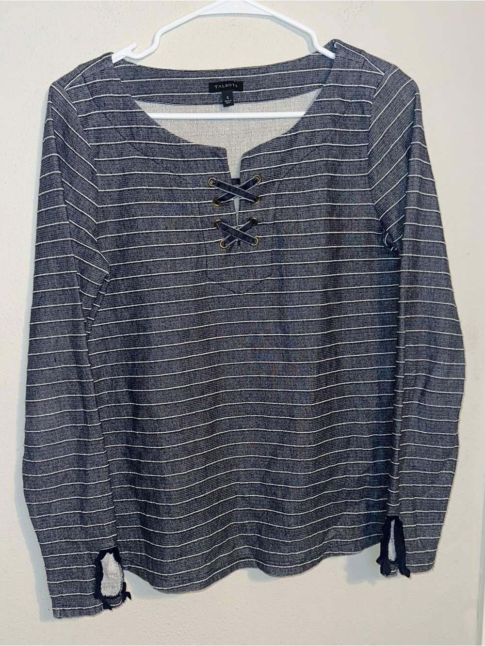 Talbots Navy and White Striped Long Sleeve Top